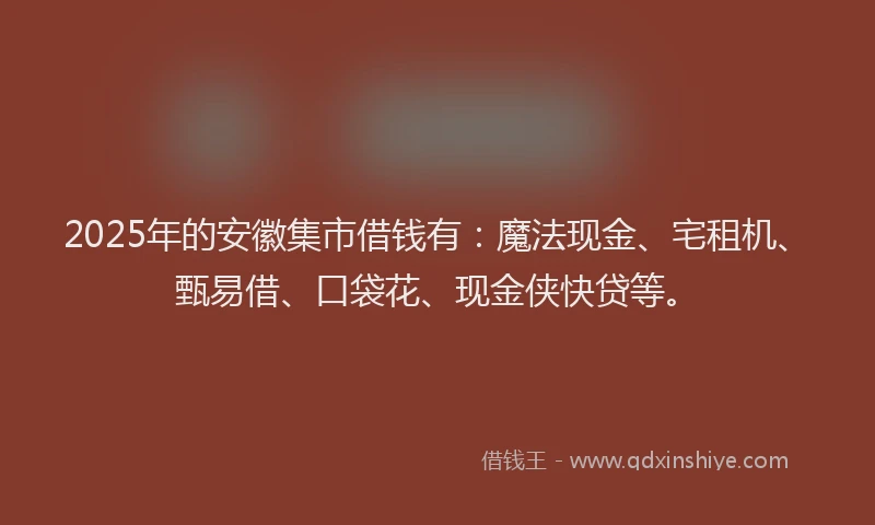 2025年的安徽集市借钱有：魔法现金、宅租机、甄易借、口袋花、现金侠快贷等。