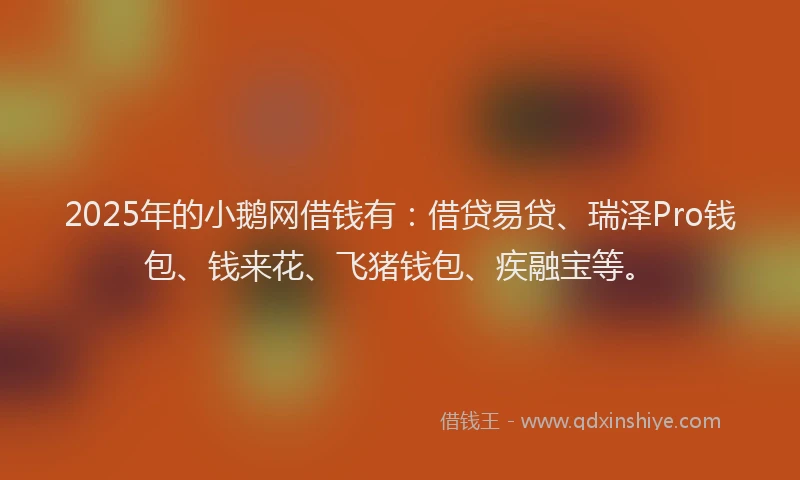 2025年的小鹅网借钱有：借贷易贷、瑞泽Pro钱包、钱来花、飞猪钱包、疾融宝等。