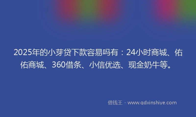 2025年的小芽贷下款容易吗有：24小时商城、佑佑商城、360借条、小信优选、现金奶牛等。