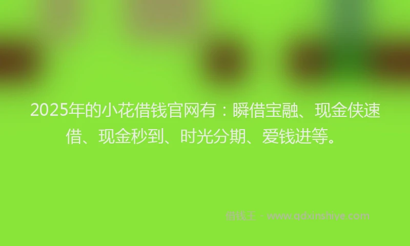 2025年的小花借钱官网有：瞬借宝融、现金侠速借、现金秒到、时光分期、爱钱进等。