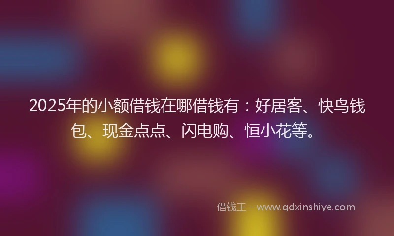 2025年的小额借钱在哪借钱有:好居客、快鸟钱包、现金点点、闪电购、恒小花等。