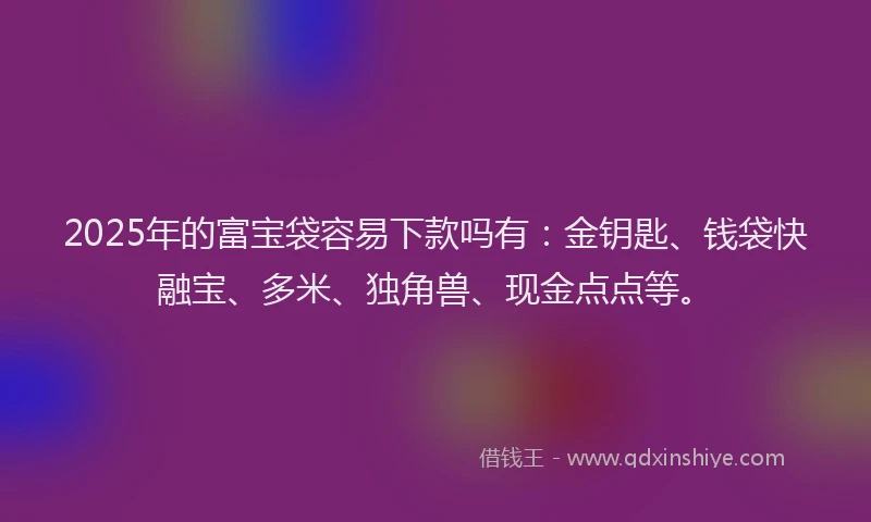 2025年的富宝袋容易下款吗有：金钥匙、钱袋快融宝、多米、独角兽、现金点点等。