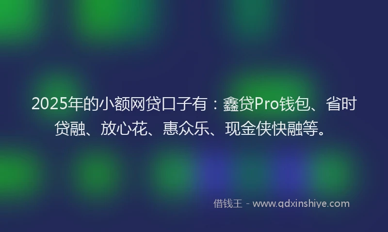 2025年的小额网贷口子有：鑫贷Pro钱包、省时贷融、放心花、惠众乐、现金侠快融等。