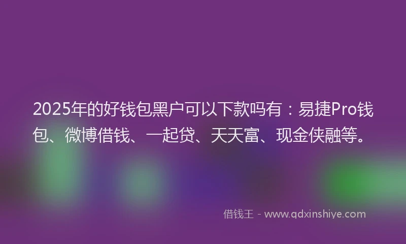 2025年的好钱包黑户可以下款吗有：易捷Pro钱包、微博借钱、一起贷、天天富、现金侠融等。
