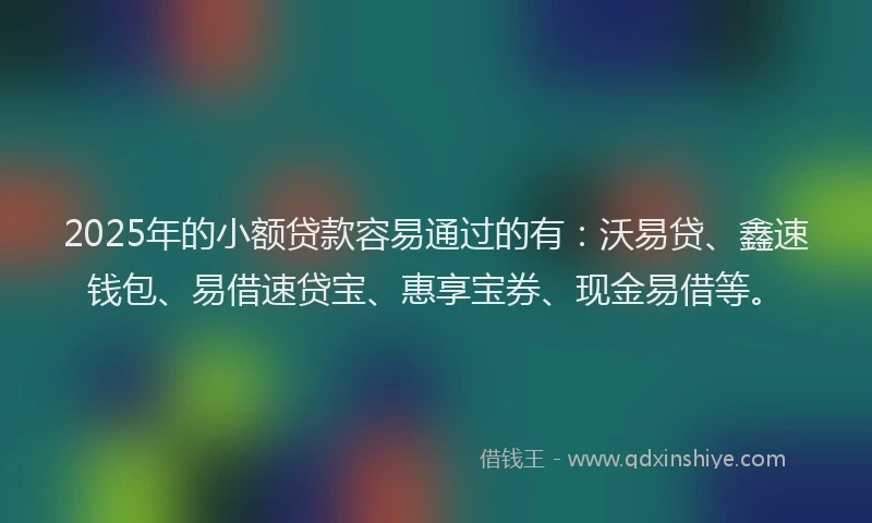 2025年的小额贷款容易通过的有：沃易贷、鑫速钱包、易借速贷宝、惠享宝券、现金易借等。
