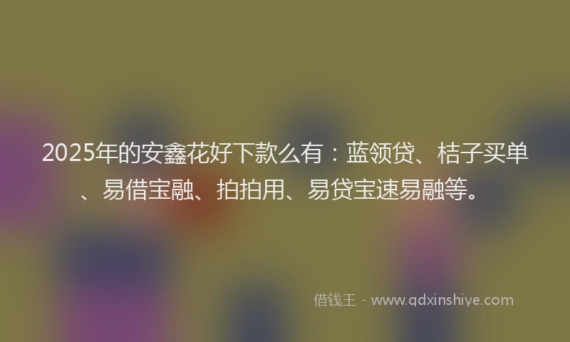 2025年的安鑫花好下款么有：蓝领贷、桔子买单、易借宝融、拍拍用、易贷宝速易融等。