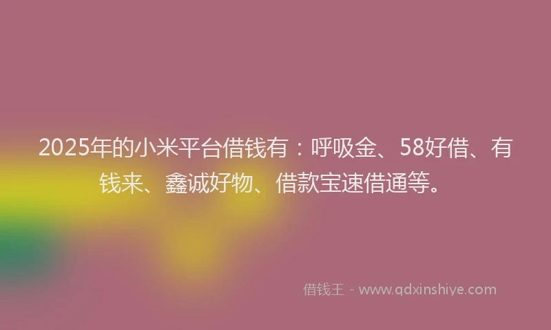 2025年的小米平台借钱有：呼吸金、58好借、有钱来、鑫诚好物、借款宝速借通等。