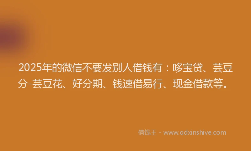 2025年的微信不要发别人借钱有：哆宝贷、芸豆分-芸豆花、好分期、钱速借易行、现金借款等。