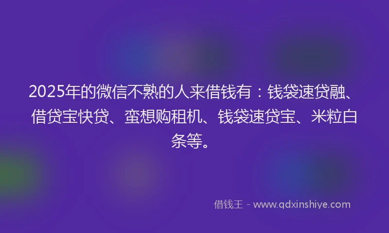 2025年的微信不熟的人来借钱有：钱袋速贷融、借贷宝快贷、蛮想购租机、钱袋速贷宝、米粒白条等。