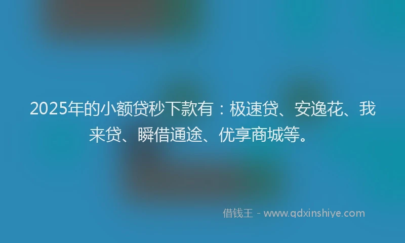 2025年的小额贷秒下款有：极速贷、安逸花、我来贷、瞬借通途、优享商城等。