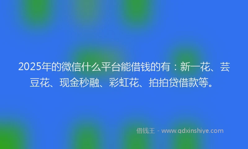 2025年的微信什么平台能借钱的有：新一花、芸豆花、现金秒融、彩虹花、拍拍贷借款等。