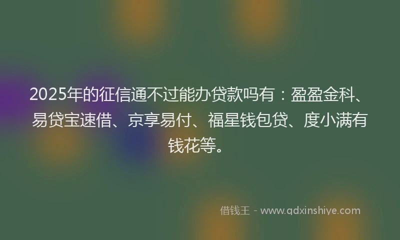 2025年的征信通不过能办贷款吗有：盈盈金科、易贷宝速借、京享易付、福星钱包贷、度小满有钱花等。