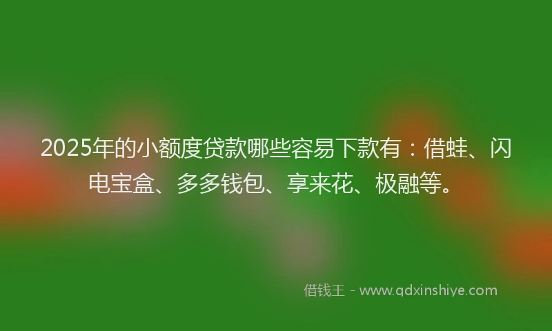 2025年的小额度贷款哪些容易下款有：借蛙、闪电宝盒、多多钱包、享来花、极融等。