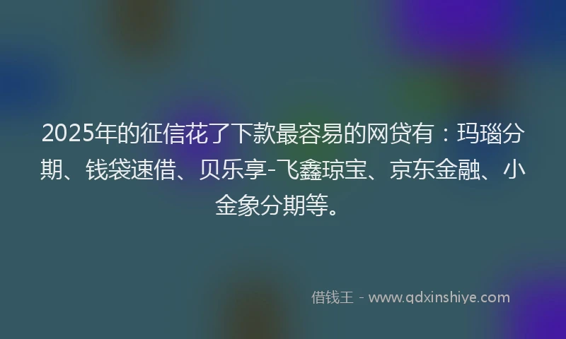 2025年的征信花了下款最容易的网贷有：玛瑙分期、钱袋速借、贝乐享-飞鑫琼宝、京东金融、小金象分期等。