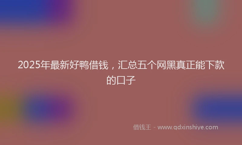 2025年最新好鸭借钱，汇总五个网黑真正能下款的口子