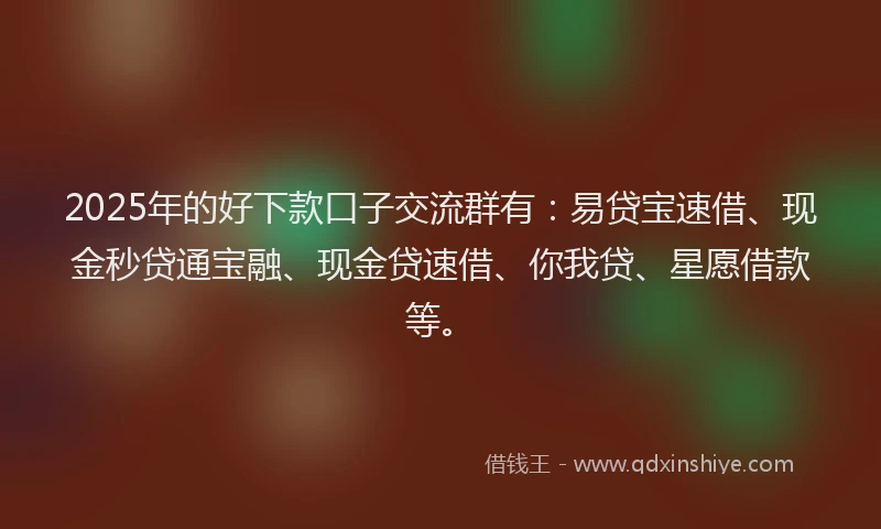 2025年的好下款口子交流群有：易贷宝速借、现金秒贷通宝融、现金贷速借、你我贷、星愿借款等。
