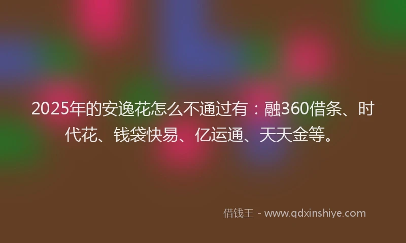 2025年的安逸花怎么不通过有：融360借条、时代花、钱袋快易、亿运通、天天金等。