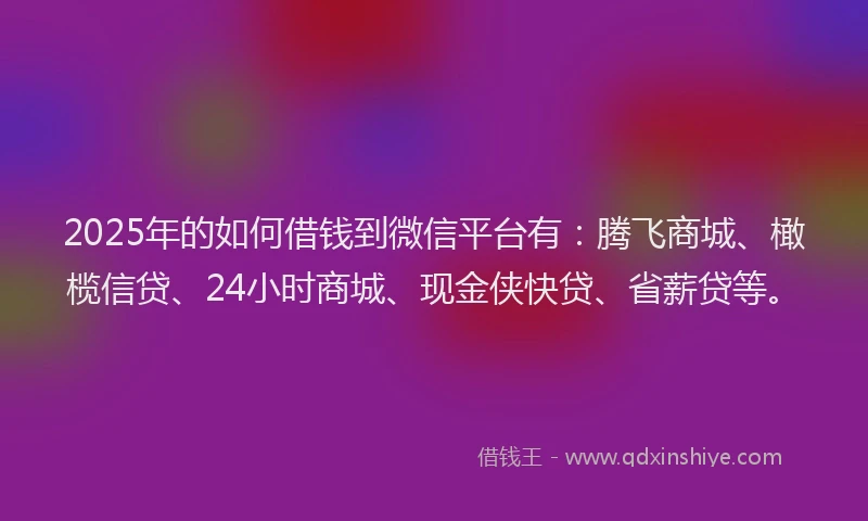 2025年的如何借钱到微信平台有：腾飞商城、橄榄信贷、24小时商城、现金侠快贷、省薪贷等。