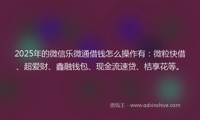 2025年的微信乐微通借钱怎么操作有：微粒快借、超爱财、鑫融钱包、现金流速贷、桔享花等。