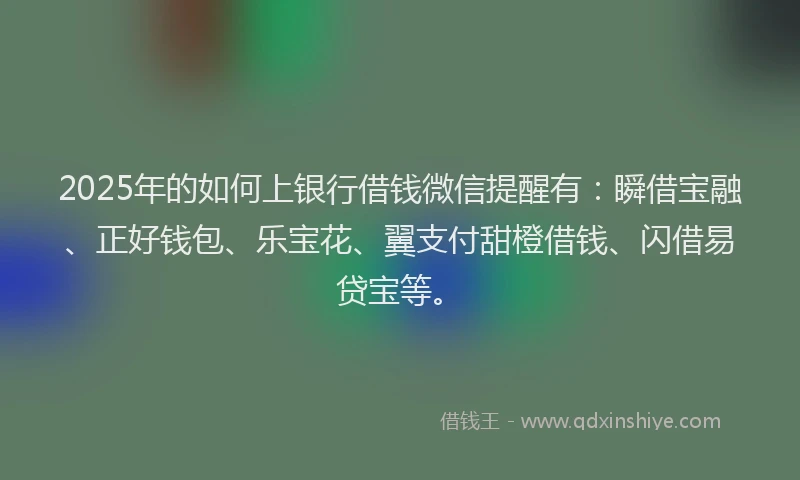 2025年的如何上银行借钱微信提醒有：瞬借宝融、正好钱包、乐宝花、翼支付甜橙借钱、闪借易贷宝等。