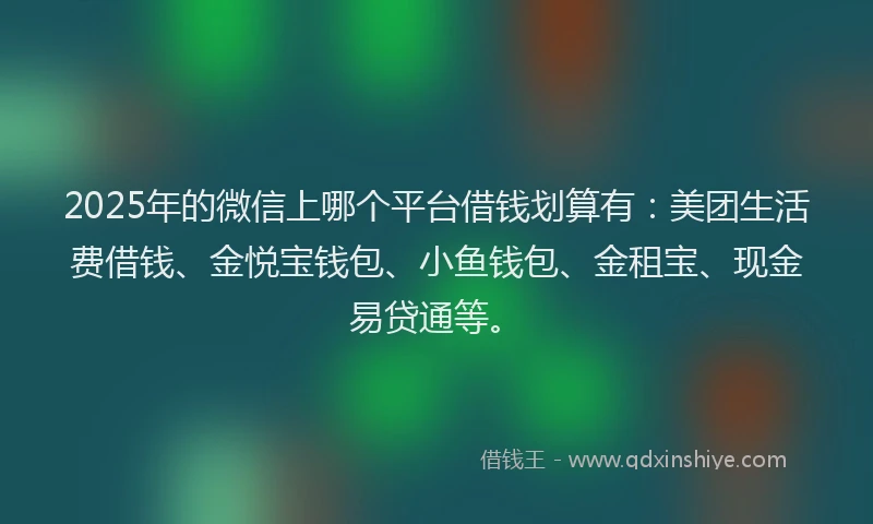 2025年的微信上哪个平台借钱划算有：美团生活费借钱、金悦宝钱包、小鱼钱包、金租宝、现金易贷通等。