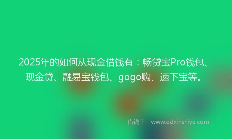 2025年的如何从现金借钱有：畅贷宝Pro钱包、现金贷、融易宝钱包、gogo购、速下宝等。