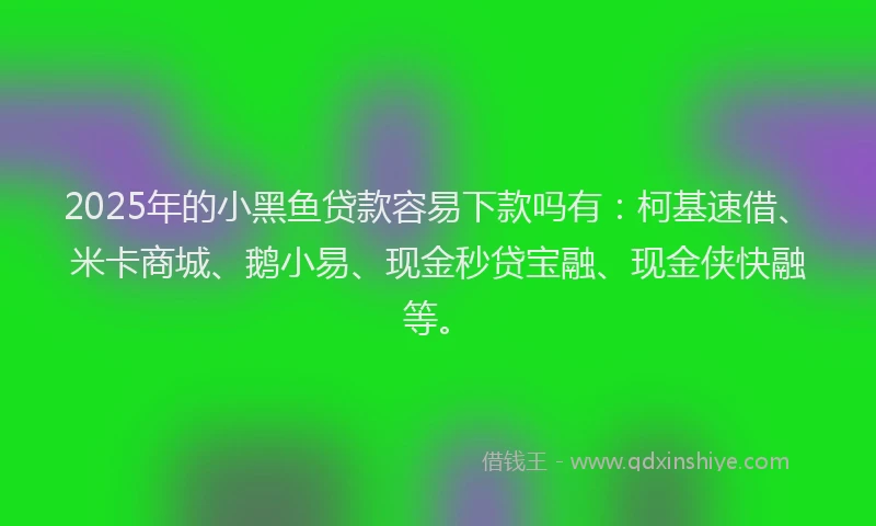 2025年的小黑鱼贷款容易下款吗有：柯基速借、米卡商城、鹅小易、现金秒贷宝融、现金侠快融等。