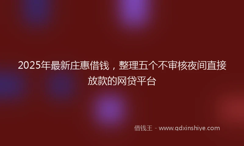 2025年最新庄惠借钱，整理五个不审核夜间直接放款的网贷平台