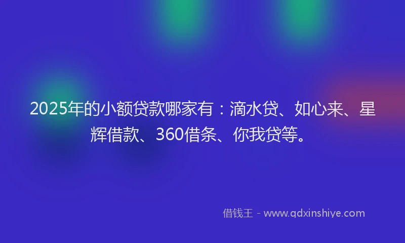 2025年的小额贷款哪家有：滴水贷、如心来、星辉借款、360借条、你我贷等。