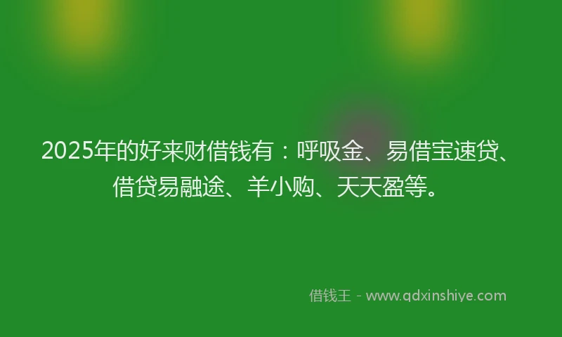 2025年的好来财借钱有：呼吸金、易借宝速贷、借贷易融途、羊小购、天天盈等。