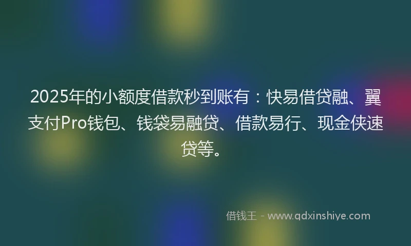 2025年的小额度借款秒到账有：快易借贷融、翼支付Pro钱包、钱袋易融贷、借款易行、现金侠速贷等。