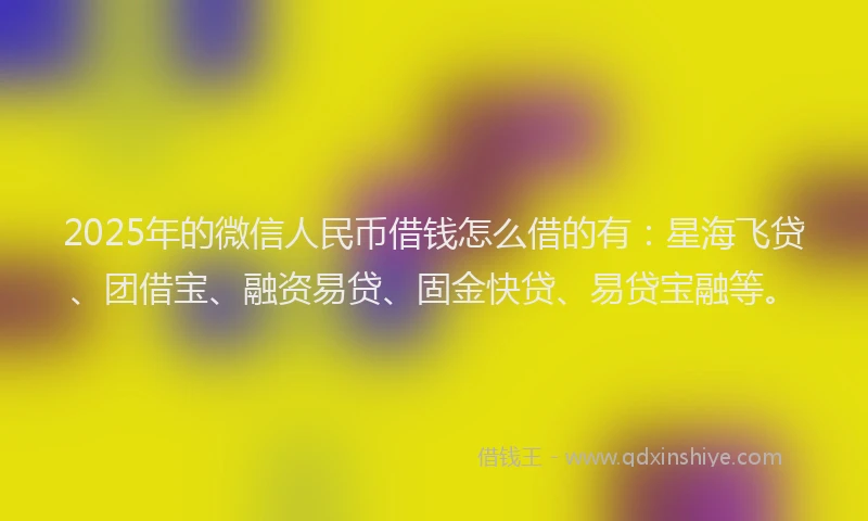 2025年的微信人民币借钱怎么借的有：星海飞贷、团借宝、融资易贷、固金快贷、易贷宝融等。