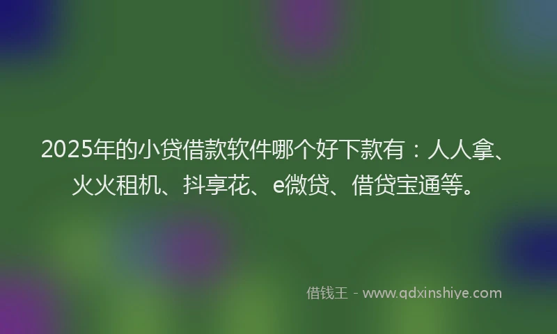 2025年的小贷借款软件哪个好下款有：人人拿、火火租机、抖享花、e微贷、借贷宝通等。