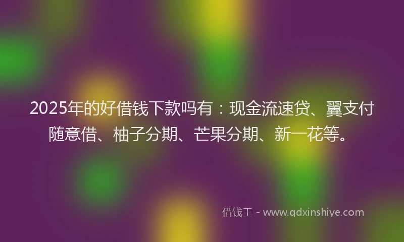 2025年的好借钱下款吗有：现金流速贷、翼支付随意借、柚子分期、芒果分期、新一花等。