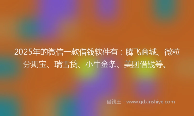 2025年的微信一款借钱软件有：腾飞商城、微粒分期宝、瑞雪贷、小牛金条、美团借钱等。