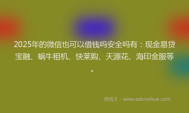 2025年的微信也可以借钱吗安全吗有：现金易贷宝融、蜗牛租机、快莱购、天源花、海印金服等。