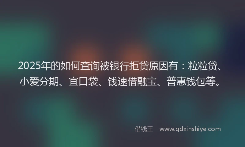 2025年的如何查询被银行拒贷原因有：粒粒贷、小爱分期、宜口袋、钱速借融宝、普惠钱包等。