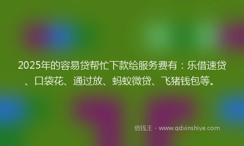 2025年的容易贷帮忙下款给服务费有：乐借速贷、口袋花、通过放、蚂蚁微贷、飞猪钱包等。