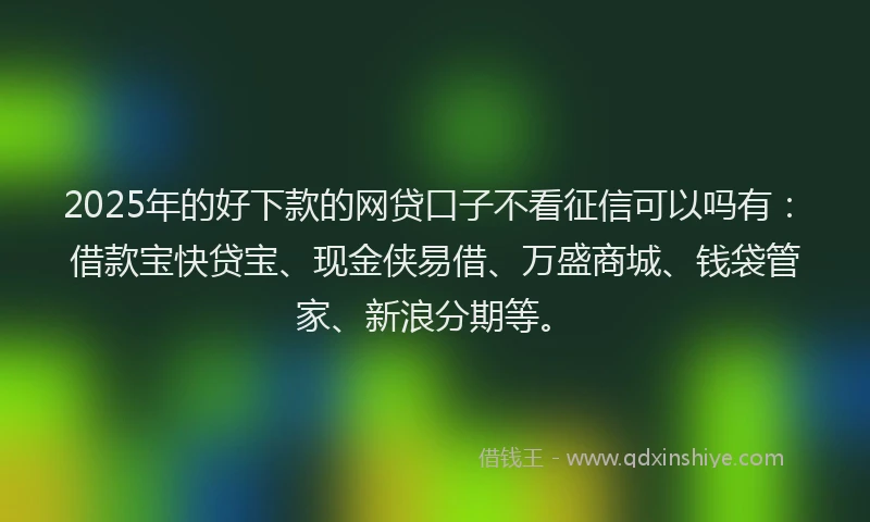 2025年的好下款的网贷口子不看征信可以吗有：借款宝快贷宝、现金侠易借、万盛商城、钱袋管家、新浪分期等。