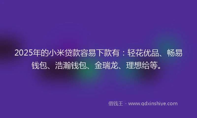 2025年的小米贷款容易下款有：轻花优品、畅易钱包、浩瀚钱包、金瑞龙、理想给等。