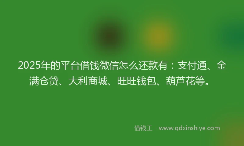 2025年的平台借钱微信怎么还款有：支付通、金满仓贷、大利商城、旺旺钱包、葫芦花等。