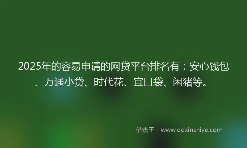 2025年的容易申请的网贷平台排名有：安心钱包、万通小贷、时代花、宜口袋、闲猪等。