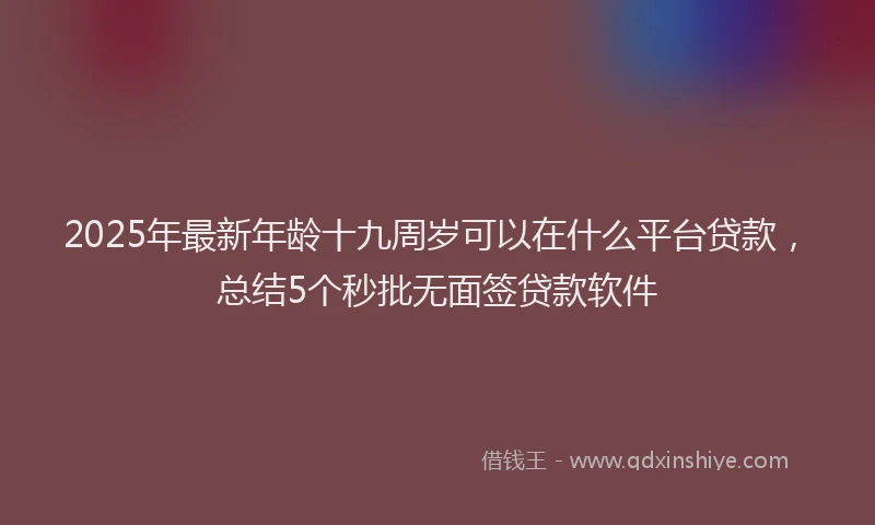 2025年最新年龄十九周岁可以在什么平台贷款，总结5个秒批无面签贷款软件