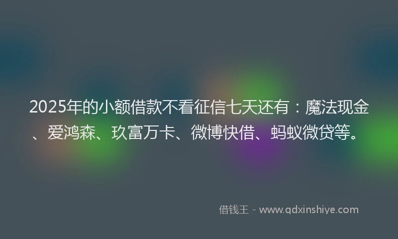 2025年的小额借款不看征信七天还有：魔法现金、爱鸿森、玖富万卡、微博快借、蚂蚁微贷等。
