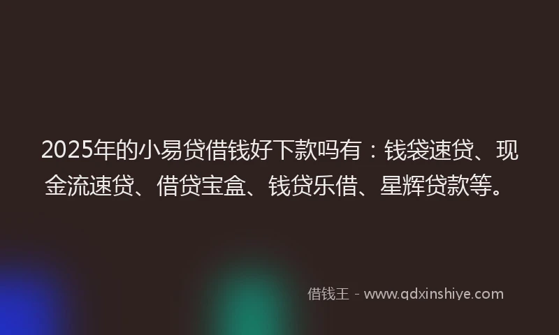 2025年的小易贷借钱好下款吗有：钱袋速贷、现金流速贷、借贷宝盒、钱贷乐借、星辉贷款等。