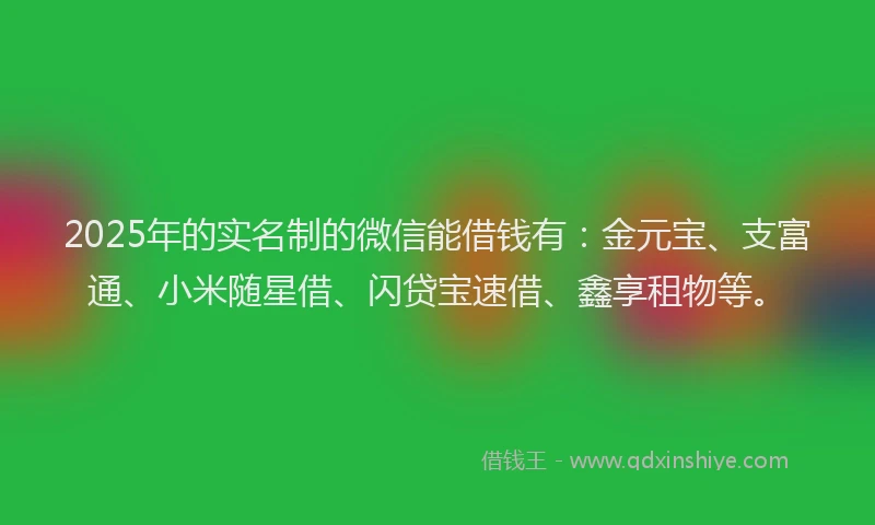 2025年的实名制的微信能借钱有：金元宝、支富通、小米随星借、闪贷宝速借、鑫享租物等。