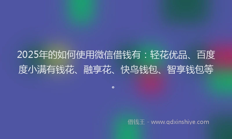2025年的如何使用微信借钱有：轻花优品、百度度小满有钱花、融享花、快鸟钱包、智享钱包等。