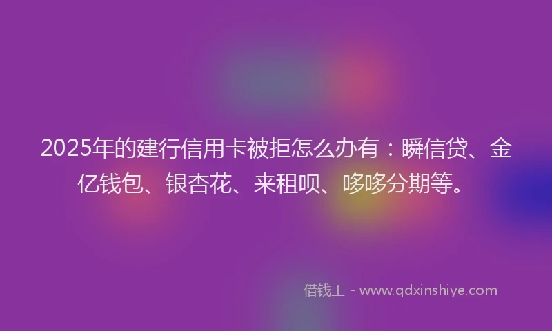 2025年的建行信用卡被拒怎么办有：瞬信贷、金亿钱包、银杏花、来租呗、哆哆分期等。