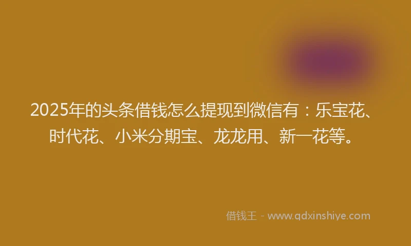 2025年的头条借钱怎么提现到微信有：乐宝花、时代花、小米分期宝、龙龙用、新一花等。