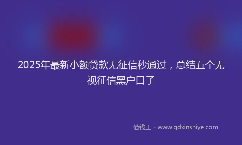 2025年最新小额贷款无征信秒通过，总结五个无视征信黑户口子